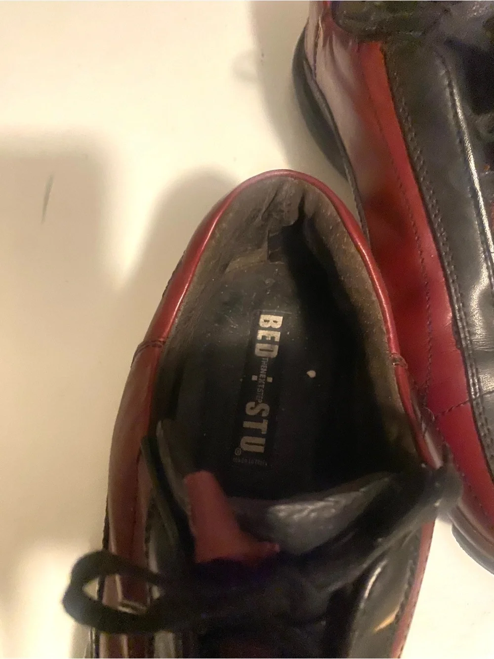 BED|STU Two-Tone Red and Black Leather Lace-Up Derby
